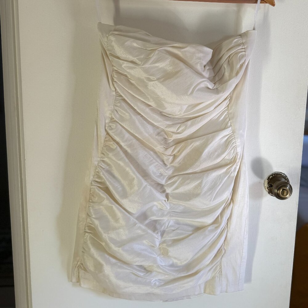 Jessica McClintock White Sleeveless Ruched 2000s dress | Size 14
